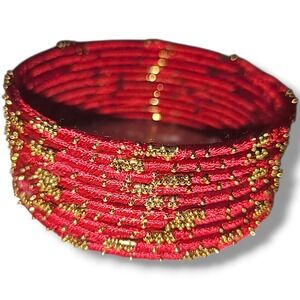 Set of 10 Red Silk Thread  Bangle Bracelets India Bollywood Style